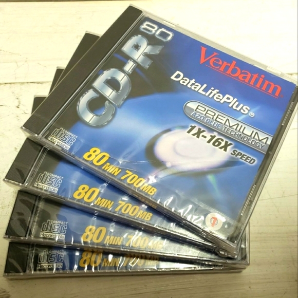 4x New Blank CD-R cds Verbatim 80 min 700 mb recordable compact disc - Picture 1 of 4